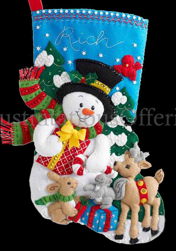 Frosty Snowman Felt Embroidery Stocking Kit Woodland Friends