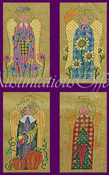 Rare Folkart Angel Quartet Cross Stitch Kit Four Season Angels on Linen