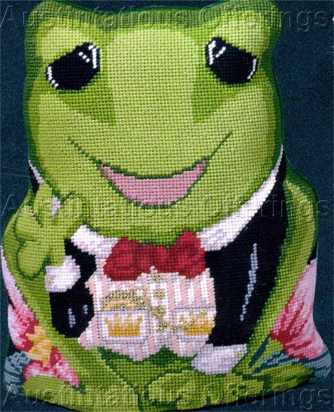 Rare King Critter Fred Frog Needlepoint Kit Pillow Doorstop
