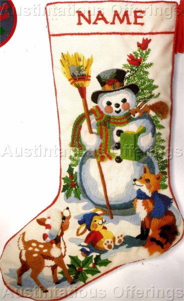 Gerrish Christmas Animals Crewel Stocking Kit Snowman Friends Contemporary  Stitchery Crafts
