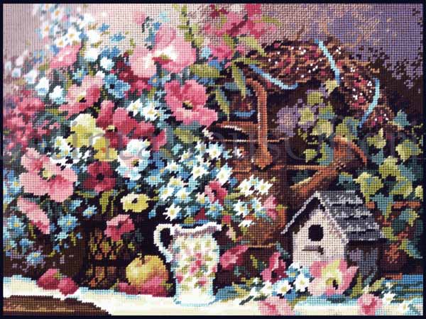 Rare Mock Abundant Spring Floral Still Life Needlepoint Kit