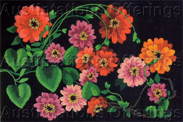 Dramatic Summer Zinnias Crewel Embroidery Kit Jeweled Garden