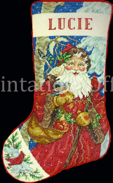 Rare Lynne FolkArt Santa Christmas Cross Stitch Stocking Kit
