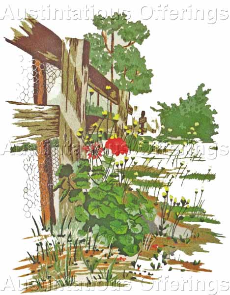 Red Geranium Crewel Embroidery Kit Rustic Countryside Fence