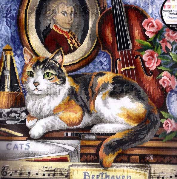 Rare Music Lover Calico Cat Needlepoint Kit Tristram Kitty Piano