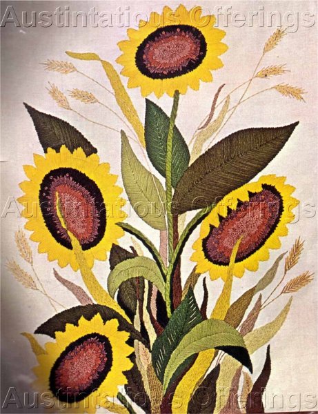 Rare Reed Sunflower Stalks Crewel Embroidery Kit Large Panel