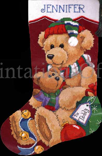 Rare Trainer Teddy Bear Wool Needlepoint Stocking Kit Christmas