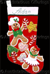 Felt Applique Gingerbread and Cookies Christmas Stocking Kit
