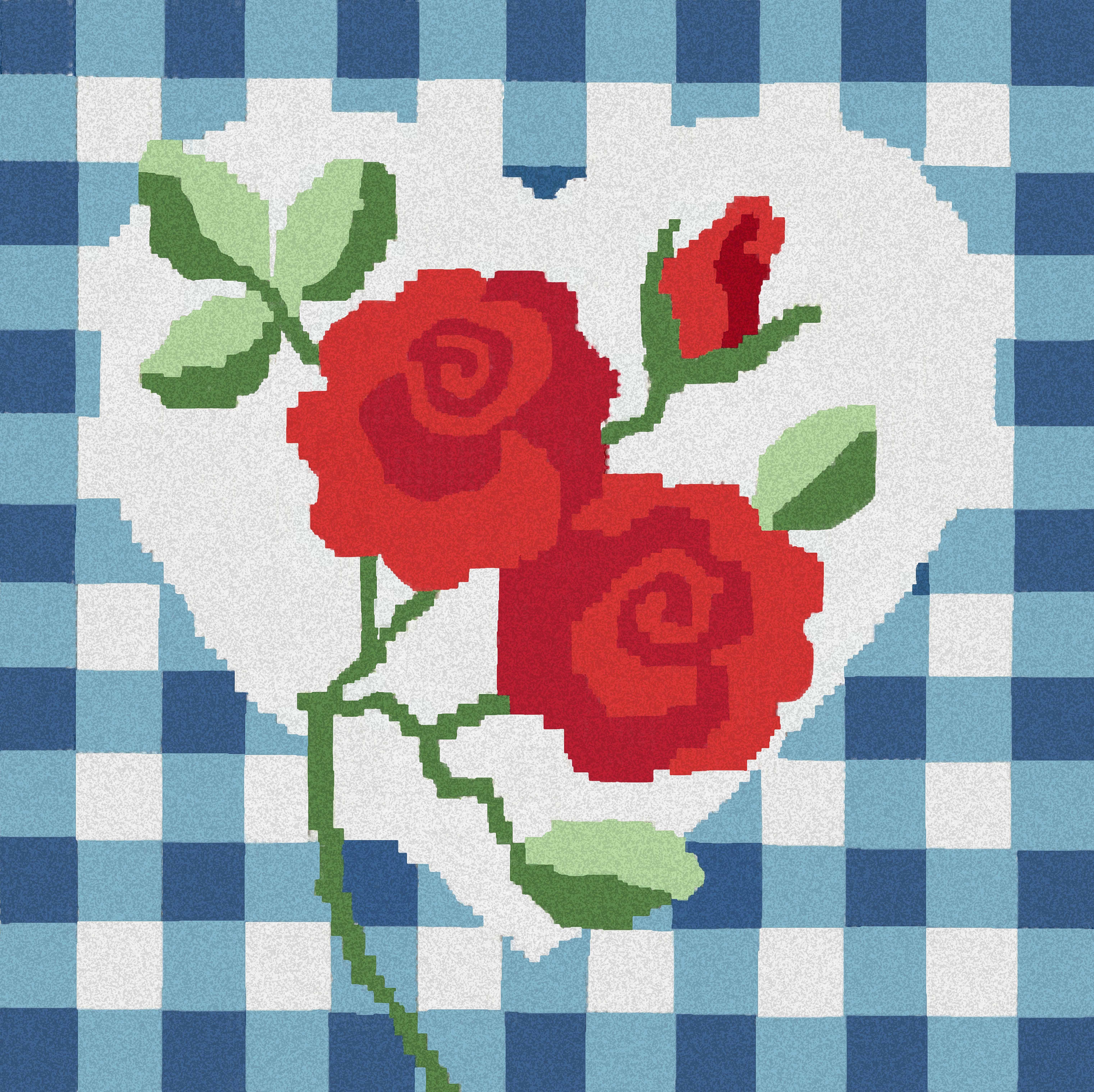 Ehrman Haigh Deep Red Roses and Buds GinghamBlue Needlepoint Kit