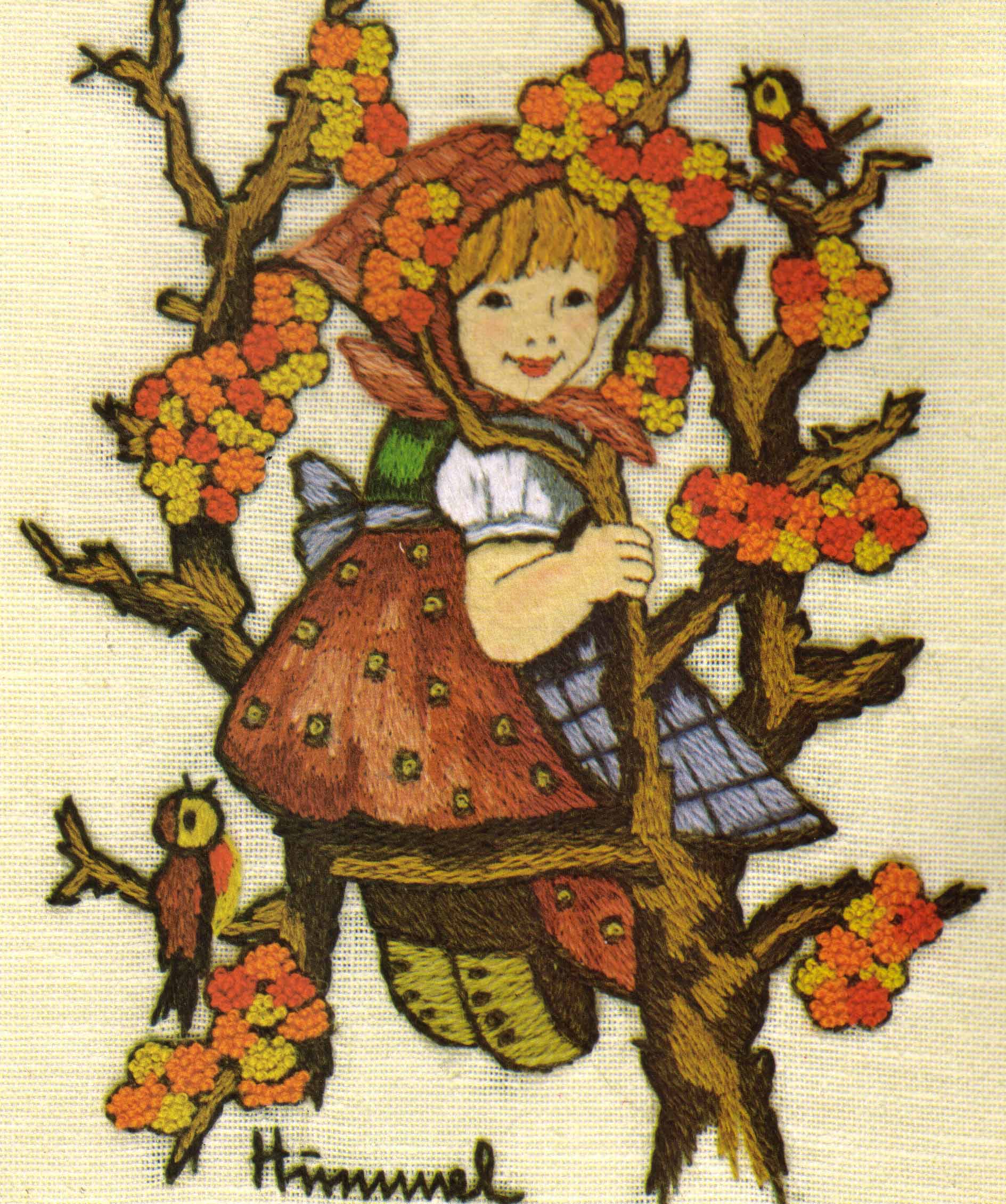Rare Sister Hummel Child Crewel Embroidery Kit Apple Tree Girl