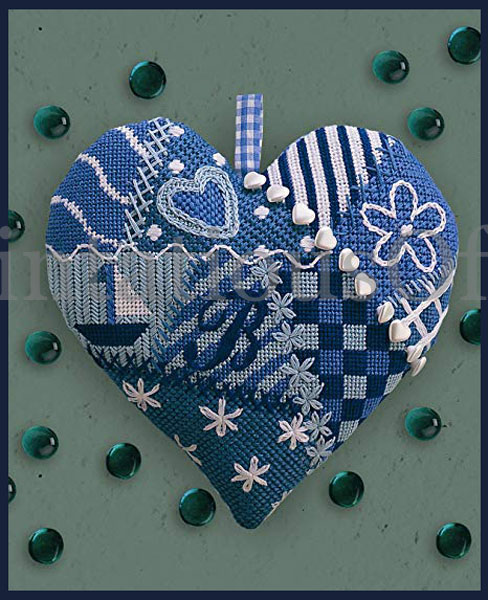 Rare Glorafilia CrazyQuilt Style BlueWhite Heart NeedlepointKit