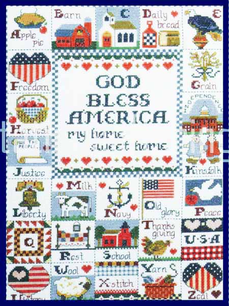 Rare Coleman God Bless America Patriotic CrossStitch Sampler Kit