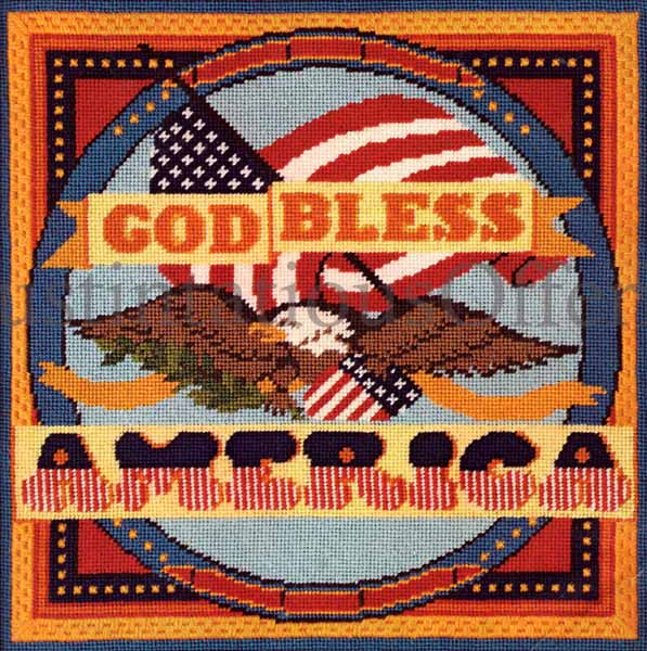 Rare Gutierrez God Bless America Needlepoint Kit Eagle Flag