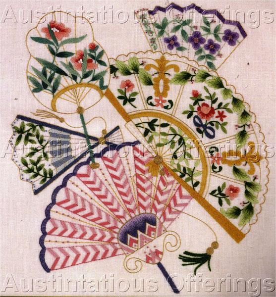 Rare Williams VictorianFans CrewelEmbroidery Kit GibsonGreetings