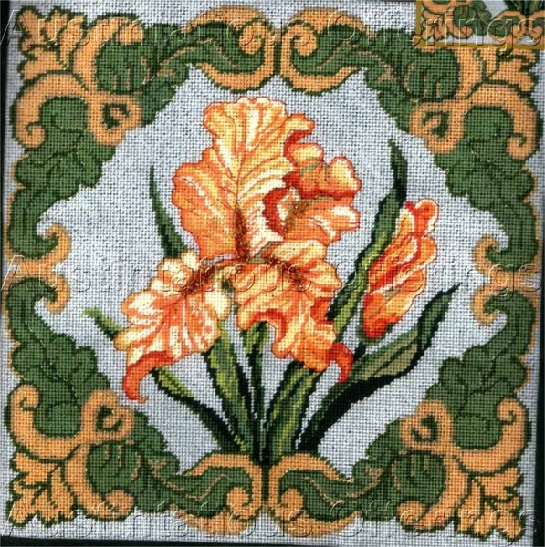 Classic Spring Floral Needlepoint Pillow Kit Golden Peach Iris
