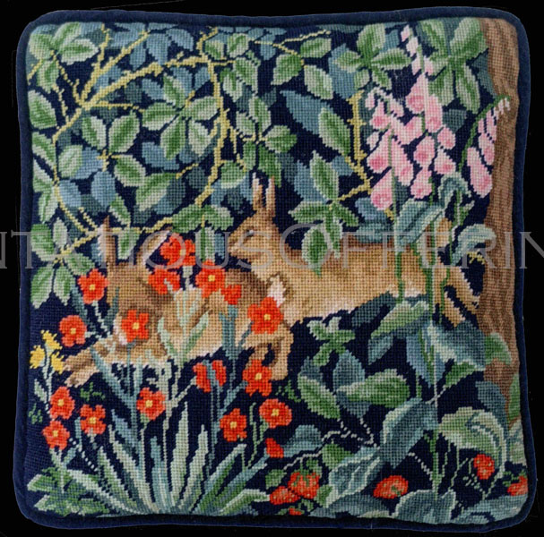 Classic Morris Woodland Greenery Needlepoint Kit Mille Fleurs Hares