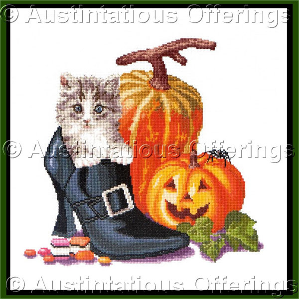 Cazenave Kitten Halloween CrossStitch Kit Witch Boot Gouverneur