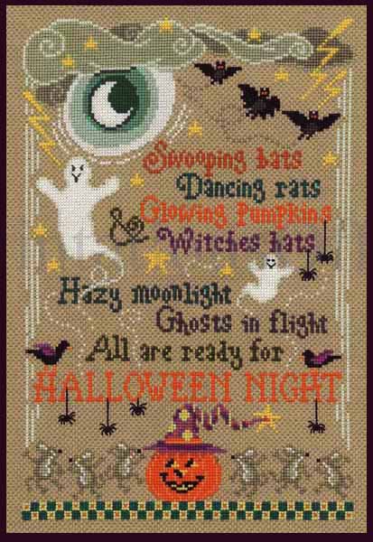 Rare Cozzolino Halloween CrossStitch Sampler Kit Ghost in Flight