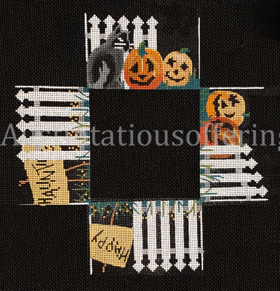 Rare Halloween Pumpkin Patch Needlepoint Jack O Lanterns