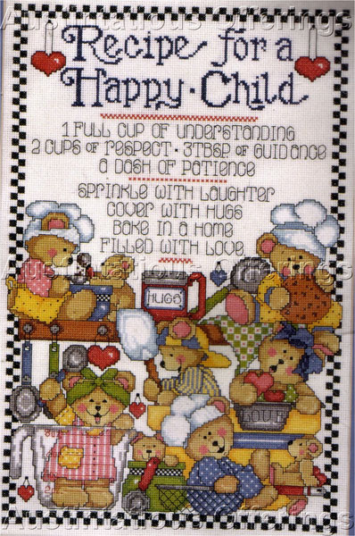 Joan Elliott Recipe  Childhood Sampler Cross Stitch Kit Teddies