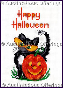 Halloween Trick or Treater Cross Stitch Kit Masked Kitty Pumpkin