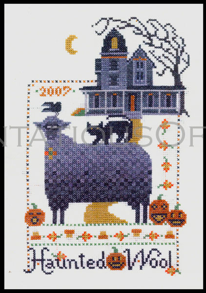 Rare Bixby Folkart Halloween Cross Stitch Kit Haunted House Sheep Cat