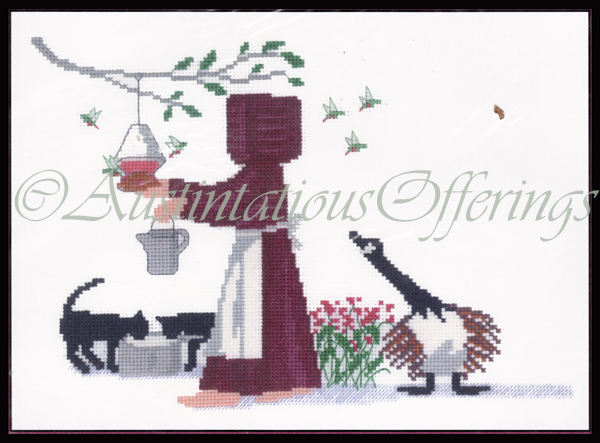 Rare Graebner Feeding the Hummingbirds Cross Stitch Kit Amish