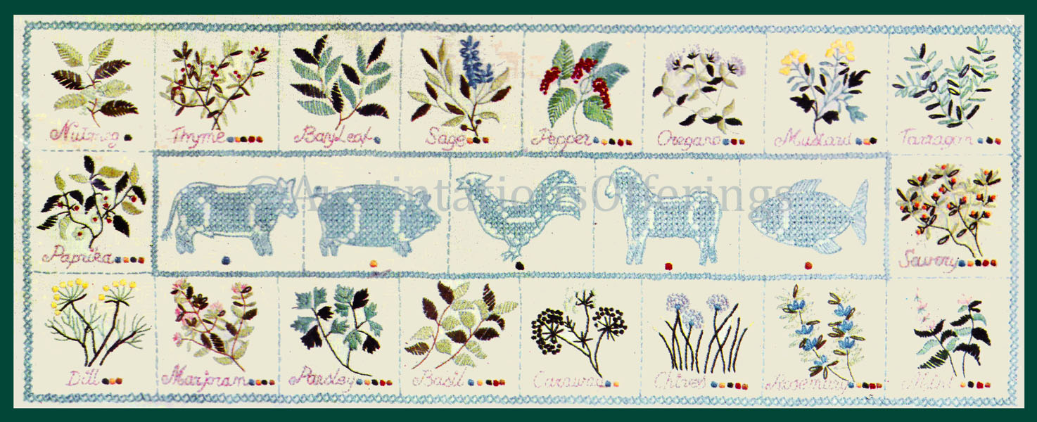 Rare Butcher Shop Herb Spice Suggestions Embroidery Sampler Kit