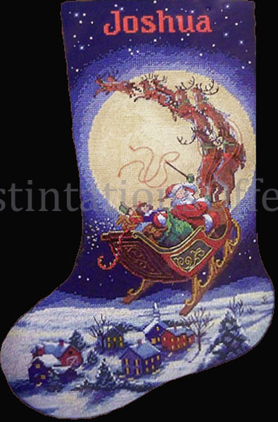 Rare Sanderson MidnightRide Santa Reindeer CrossStitch Stocking