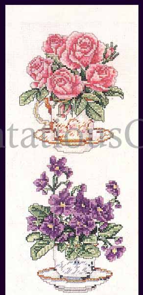 Rare American Greetings Teacup Bouquets Bellpull CrossStitch Kit