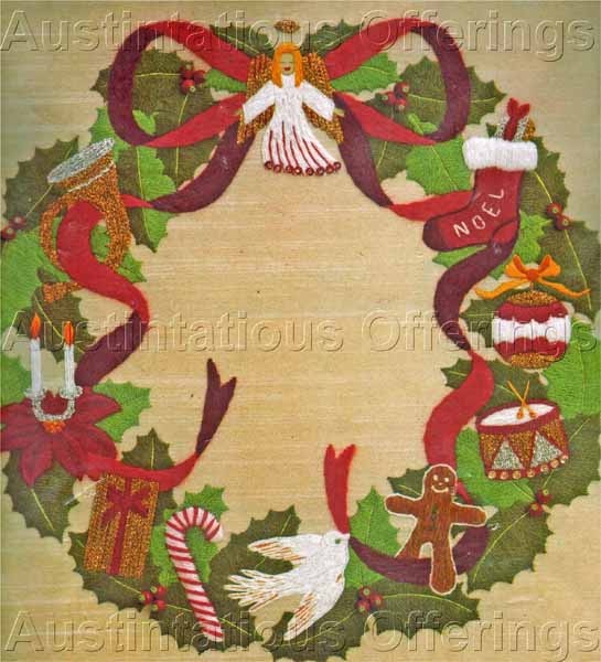Rare McClean Holly Wreath Crewel Embroidery Kit Christmas Icons