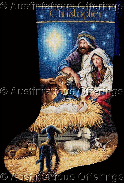 Rare Watson Nativity Cross Stitch Xmas Stocking Kit Holy Family
