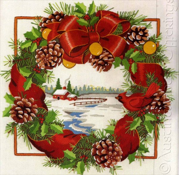 Rare Jennings Christmas Cardinal Wreath Crewel Embroidery Kit