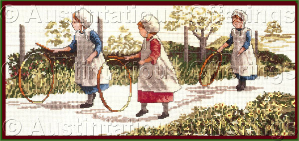Rare Laurie S Hein Amish Art Repro Cross Stitch Kit Rolling Hoop