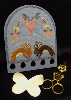 Folk Art Hoppin Hares Thread Palette Linen Cross Stitch Kit Prim
