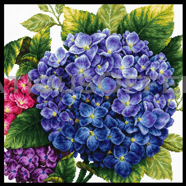 Dramatic Hydrangea Blooms No Count CrossStitch Kit Summer Floral