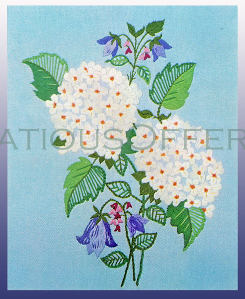 Rare White Hydrangea Crewel Embroidery Kit Bluebells