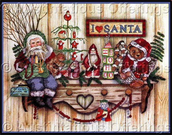 Rare D J Meyer Primitive Santa CrossStitch Kit Christmas Shelf