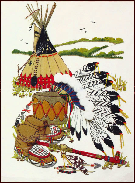 Georgia Ball Native American Crewel Embroidery Kit Plains Chief