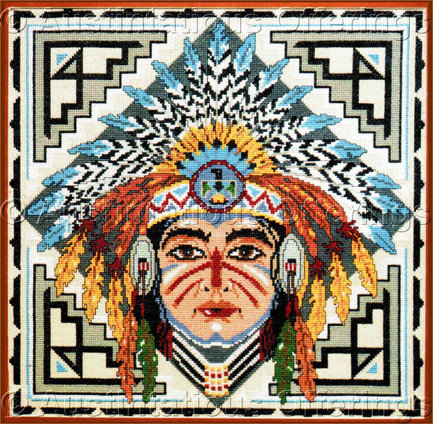 Rare Gibney Native American Indian Regalia Mask Cross Stitch Kit