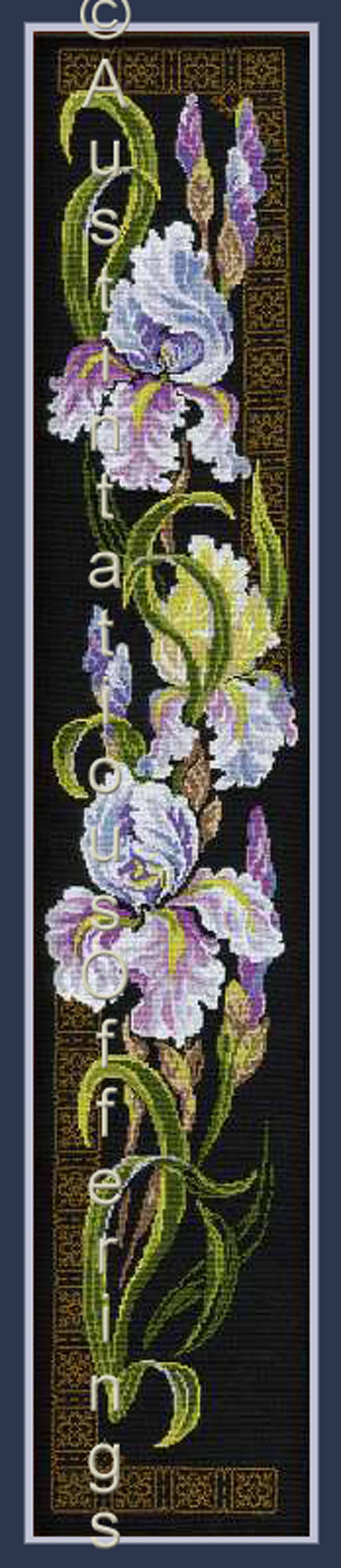 Dramatic Iris Floral  BellPull Panel Cross Stitch Kit Skabeeva