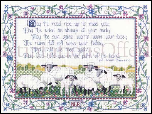 Rare Rossi Irish Blessing CrossStitch SamplerKit Sheep in Meadow