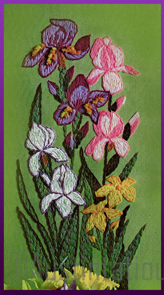 Rare Sparre Spring Iris Floral Panel Crewel Embroidery Kit
