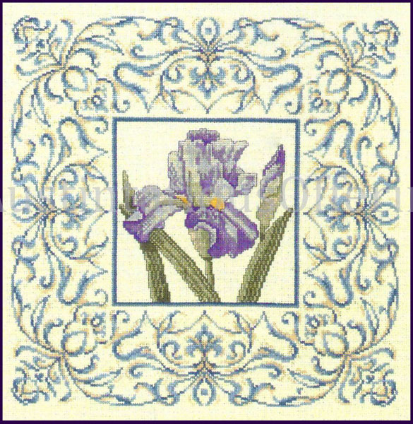Rare Hely Spring Iris Cross Stitch Pillow Kit Delicate Filigree