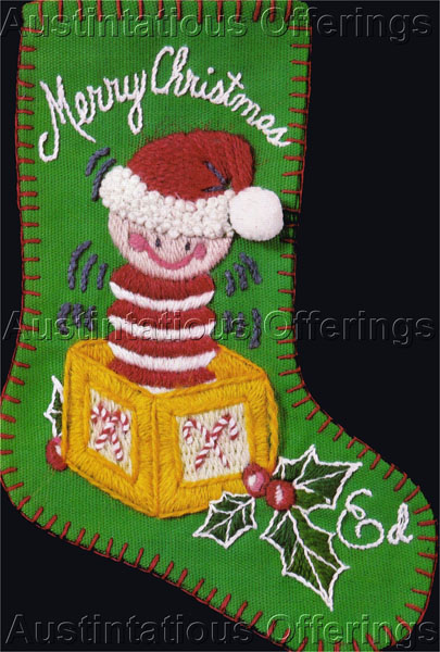 Rare Zellers Mini Crewel Embroidery Stocking Kit Jack in the Box