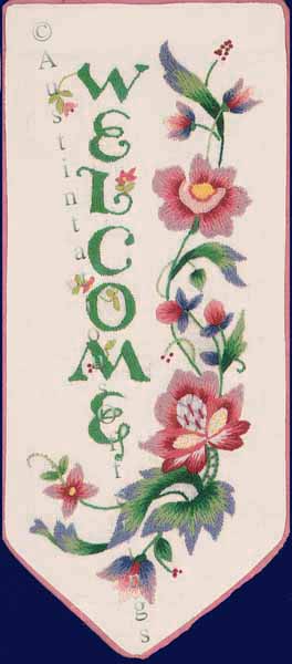 Rare Marchie Jacobean Crewel Embroidery Kit Pastel Welcome Panel