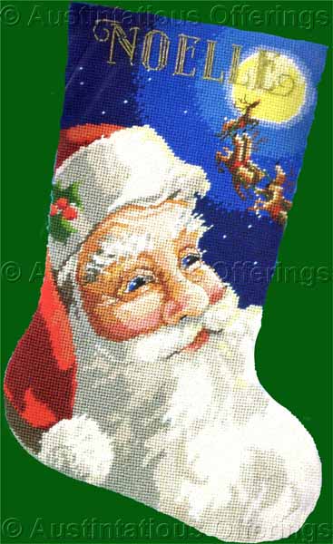 Rare Rossi Santa Claus and Reindeer Needlepoint Stocking Kit