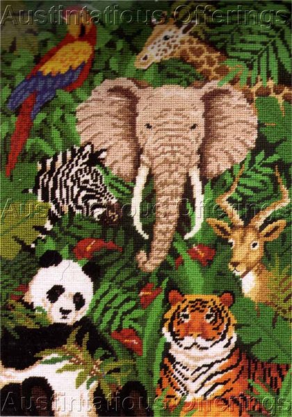 Rare M Carroll Wildlife Needlepoint Kit Tropical Jungle Animals