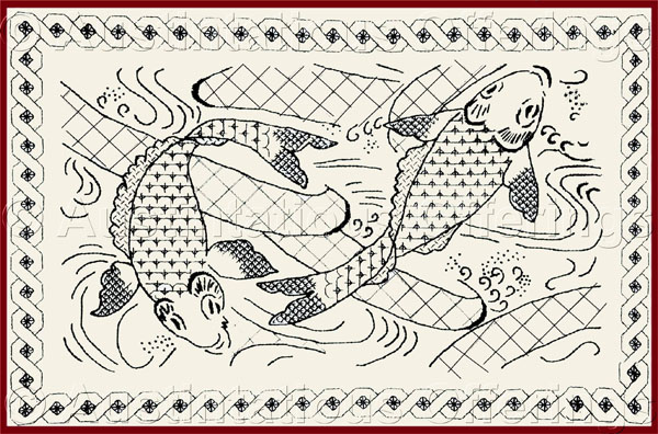 Rare Williams Oriental Fish Blackwork Embroidery Kit Robertson