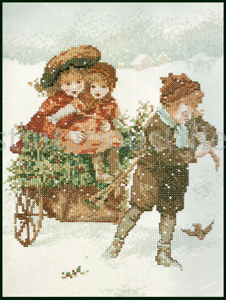 Nostalgic Winter Children CrossStitch Kit Vintage Postcard Style